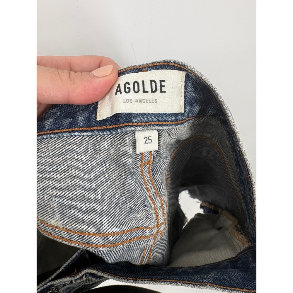 AGOLDE Parker High Rise Denim Shorts Distressed Frayed Blue Jeans Size 25 - Picture 6 of 7